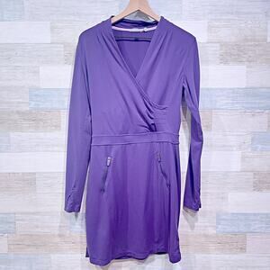 Athleta Suedy Lady Long Sleeve Wrap Dress Purple Jersey Knit Womens Medium
